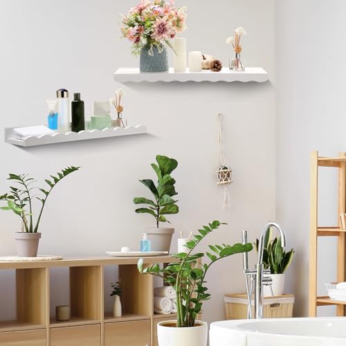Suzile 2 Pcs Scalloped Floating Wall Shelves,23",White - color: White, size: 23"
