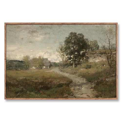 Framed Canvas Wall Art, Vintage Rural Path Landscape Prints, Farmhouse Countryside Wall Decor for Living Room Bathroom Bedroom, 24”L x 16”W - color: Country Lane, size: 24"L x 16"W