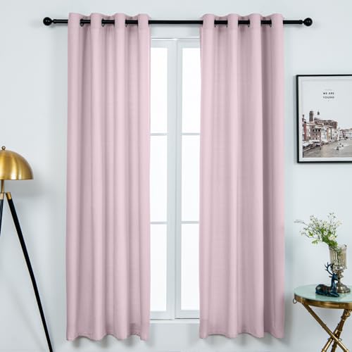 Linen Blended Rustic Curtains 72 inch Length 2 Panels for Living Room Pinch Pleat Textured Thick Light Filtering Privacy Window Drapes Grommet Top for Bedroom 6ft (52x72 Pink) - color: Pink, size: 52"W x 72"L (Pack of 2)
