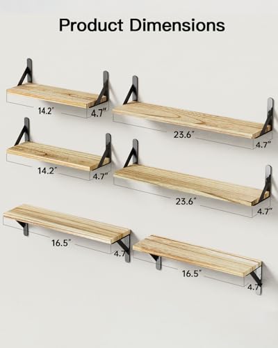 Amada Solid Paulownia Wood Wall Shelves, Large Size, 6 Pcs, Natural Wood - color: Wooden, size: Large