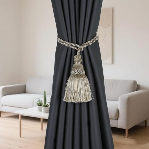 2 Pack Curtain Tie Backs Rope Tassels for Curtain Holdback - color: Mix Beige, size: 2p