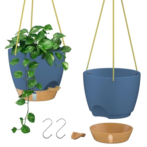 ZMTECH Hanging Planter 8 Inch, 2 Pack Hanging Baskets for Plants Indoor, Hanging Flower Pots with Drainage Hole, Visual Reservoir & Plant Hangers for Outdoor Garden Home Decor - color: Blue, size: 8 Inch