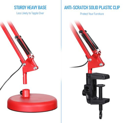 TORCHSTAR Metal Desk Lamp, Adjustable Swing Arm, E26, Red - color: Red, size: 1 Unit