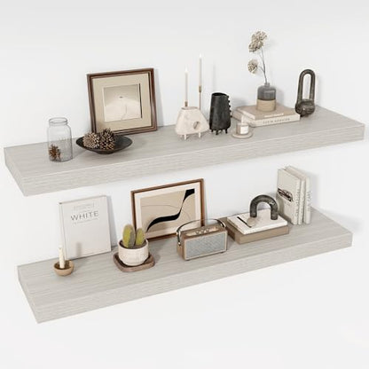 Acovy 48 Inch Floating Shelves, 12" Deep Floating Shelf Wall Mounted, 48" Wall Shelves, Rustic Deep Bookshelf, Extra Deeper & Thicker Display Shelves for Bedroom, Living Room, Gray, Set of 2 - color: Grey, size: 12"Wx48"L-2pcs