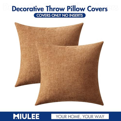 MIULEE Soft Chenille Throw Pillow Covers Brown 20x20 Inch Pack of 2 - color: Brown, size: 16" x 16" (Pack of 2)