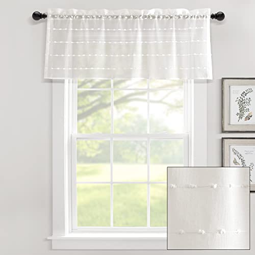 Lush Decor Farmhouse Textured Sheer Window Curtain Valance, 52"W x18"L, White - color: White