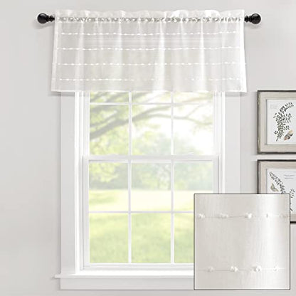 Lush Decor Farmhouse Textured Sheer Window Curtain Valance, 52"W x18"L, White - color: White