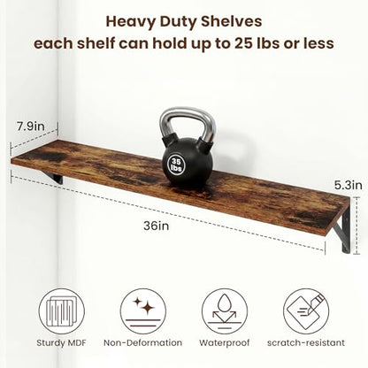 Axeman 36 Inch Floating Shelves, 8 Inch Deep Brown Wall Shelves Set of 2 - color: Rustic Brown, size: 36 Inch