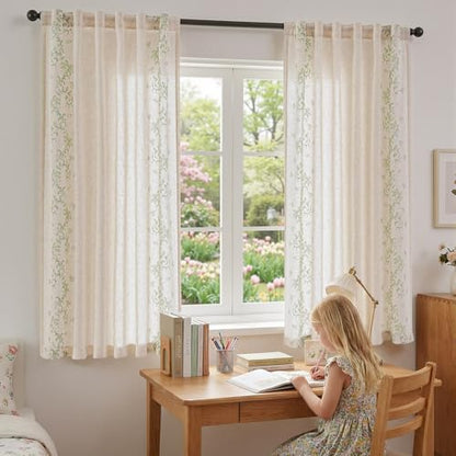 jinchan Floral Linen Curtains, Back Tab 50x63 Inch, 2 Panels Sage - color: Vine | Sage, size: 50"W x 63"L (Pack of 2)