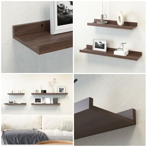 RICHER HOUSE 5-Set Floating Shelves with Lip, Walnut Wall Mounted Shelf - color: Walnut, size: 16in