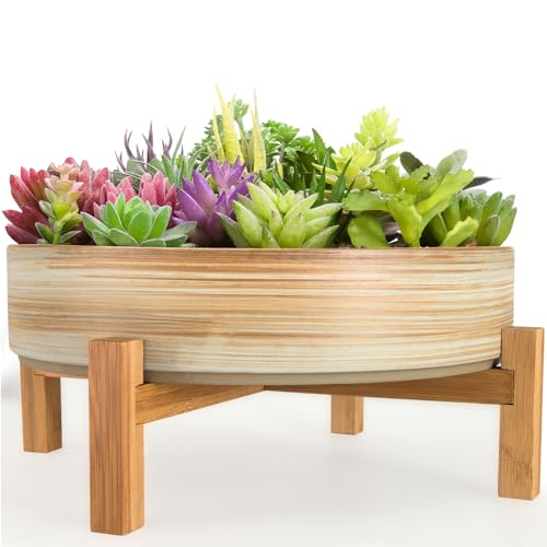 Succulent Pots, 11 Inch Large Plant Pots Ceramic Bonsai Pots with Drainage - color: Spiral Pattern
