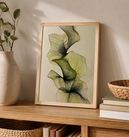 Framed Abstract Botanical Wall Art, Green Leaf Canvas Print,Wood Frame - color: KJSM-08 Framed, size: 16"L x 12"W