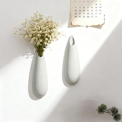 White Ceramic Wall Vases, Set of 2, 12 Inch, Teardrop Design - color: 2pcs-large