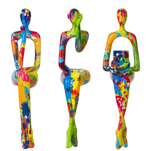 3Pcs Abstract Graffiti Art Thinker Statue, Reading Women Sculptures - color: Graffiti a