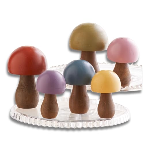 Your Heart's Content Wooden Mushroom Decor Set of 6 (Rainbow 6) - color: Rainbow 6