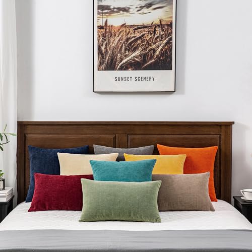 GAWAMAY Beige Chenille Throw Pillow Covers 18x18 Set of 2 for Couch - color: Beige, size: 18" x 18" (Pack of 2)