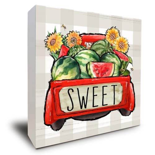 White，Summer Sign Sweet WatermelonTruck for Home，5 x 5 Inch - color: Watermelon Truck