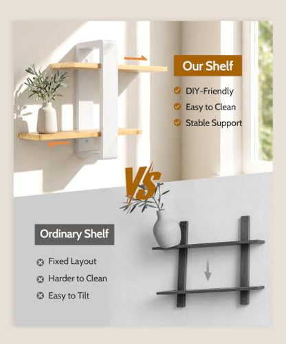 SUMGAR Floating Shelves for Wall White Wood, 2 Tier Adjustable Shelf Unit - color: White&wooden, size: 2 Tier 16in