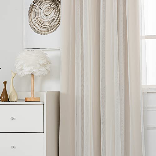 INLINAS Blackout Curtains with Sheer Overlay, Beige, 37x72 Inches - color: Beige, size: 37"W x 72"L (Pack of 2)