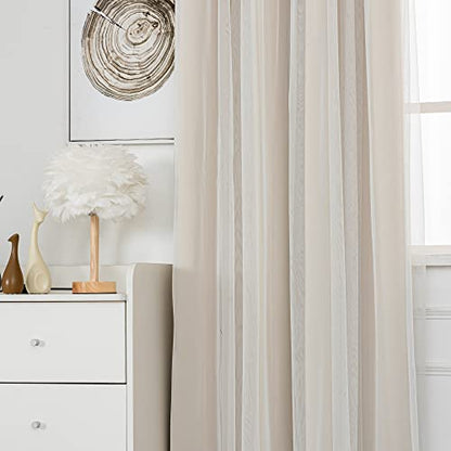 INLINAS Blackout Curtains with Sheer Overlay, Beige, 37x72 Inches - color: Beige, size: 37"W x 72"L (Pack of 2)