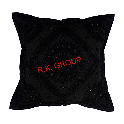 Mirror Embroidered Decorative Sofa Throw Pillow Cushion Cover Boho Bohemia Black 24x24 Inches - color: Black, size: 24" x 24" (Pack of 1)