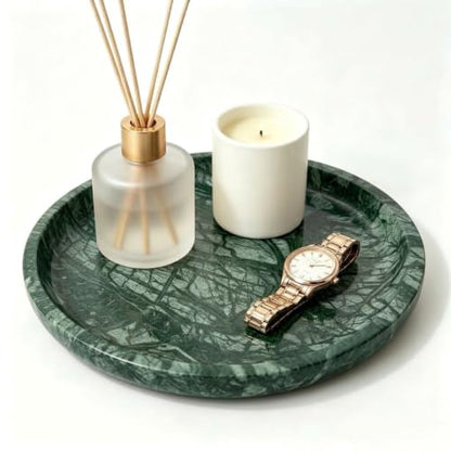 Marble Round Vanity Tray, Natural Polished Serving Tray - color: Indian Green