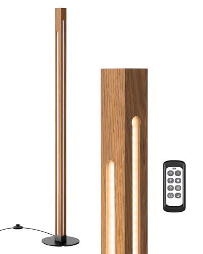 EDISHINE Wooden Floor Lamp with Remote, Dual Lighting, 7CCT & Dimmable - color: Light Brown