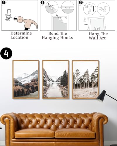 UPWOIGH Alpine Lake Framed Wall Art Set of 3, 16 x 24 Inch - color: Grey Mountain, size: 24"L x 16"W