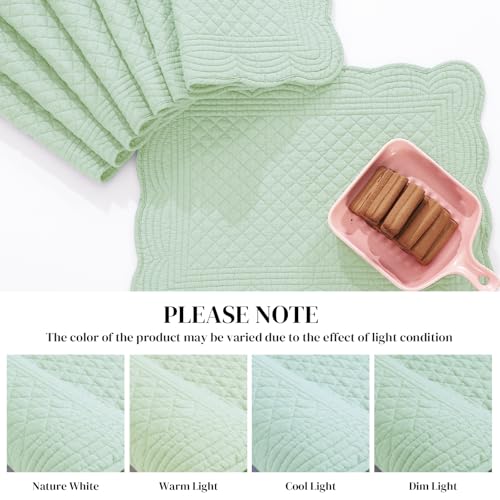 HOMBYS Quilted Placemats Set of 6 Washable-13x18 inches Rectangular Placemats for Kitchen Table-100% Cotton Fabric Rectangular Table Mats, (Sage Green) - color: Sage Green
