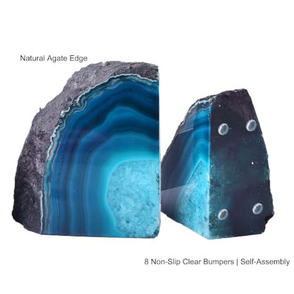 AMOYSTONE Teal Agate Bookends Study Book Stoppers for Large Hardcover Books - color: Teal, size: 6-8 Pounds