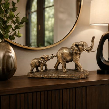 Comfy Hour 11" Bronze Elephant Figurine, Mom and Baby, Trunk Up Statue - size: 11
