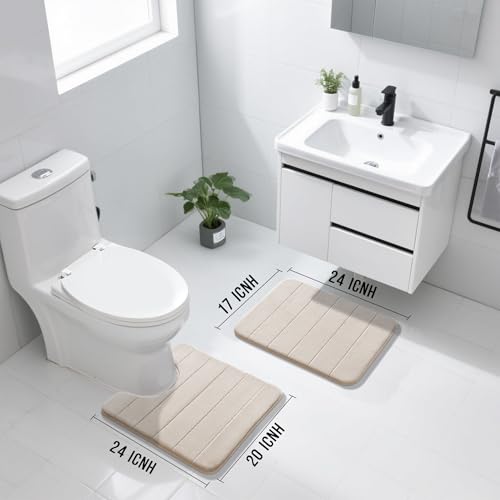 Yimobra Memory Foam Bathroom Mat Set, 24 x 17 & 24 x 20 in, Beige - color: Beige, size: 24x17+24x20 Inch