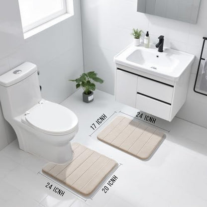 Yimobra Memory Foam Bathroom Mat Set, 24 x 17 & 24 x 20 in, Beige - color: Beige, size: 24x17+24x20 Inch