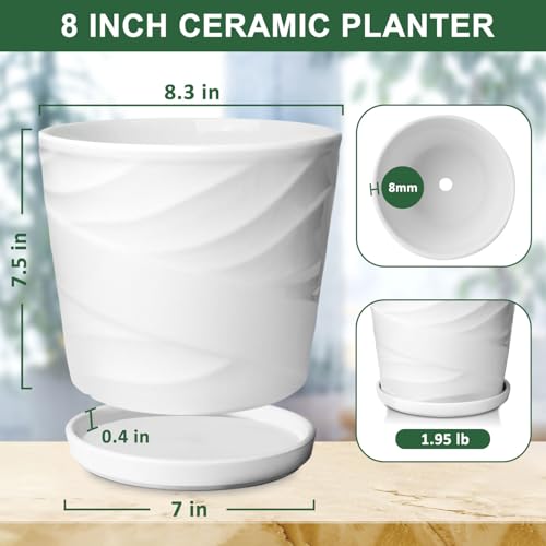 8 Inch Ceramic Plant Pot, White - color: Pure White, size: 8 Inch-1 Pack