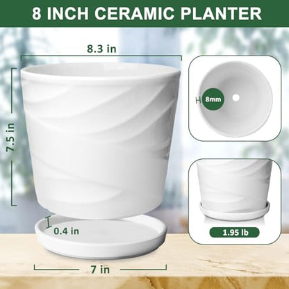 8 Inch Ceramic Plant Pot, White - color: Pure White, size: 8 Inch-1 Pack