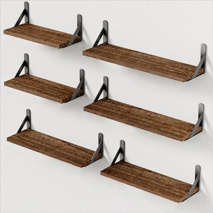 Amada Solid Paulownia Wood Wall Shelves, Medium Size, 6 Pcs, Brown - color: Brown, size: Medium
