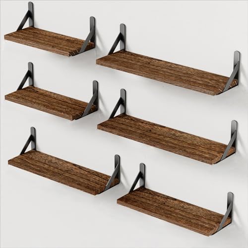 Amada Solid Paulownia Wood Wall Shelves, Medium Size, 6 Pcs, Brown - color: Brown, size: Medium