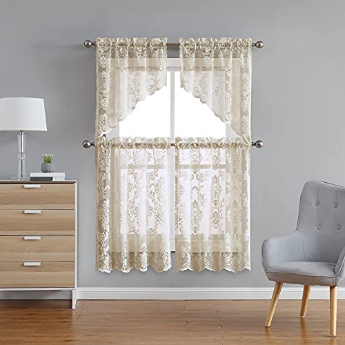Warm Home Designs Knitted Linen Lace Kitchen Swag Curtains. FI Linen Swags - color: Golden Linen, size: 30"W x 38"L (Pack of 2)