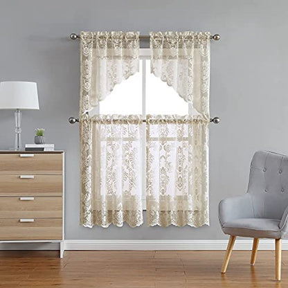 Warm Home Designs Knitted Linen Lace Kitchen Swag Curtains. FI Linen Swags - color: Golden Linen, size: 30"W x 38"L (Pack of 2)