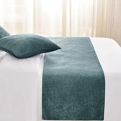 AMBERIS Bed Runner Blue, Chenille Soft No Fading Modern Bed Scarf (Pillowcases Sold Separately) - color: Blue, size: 7'10" x 1'8" (for 1.8m Bed)