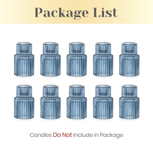 Hewory Glass Candlestick Holders Bulk, 10 PCS Blue Taper Candle Holders - color: Blue, size: 10PCS