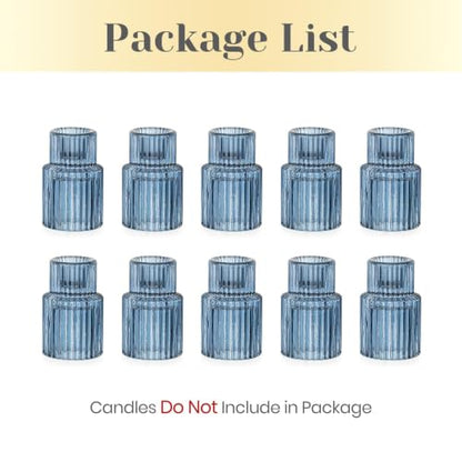 Hewory Glass Candlestick Holders Bulk, 10 PCS Blue Taper Candle Holders - color: Blue, size: 10PCS