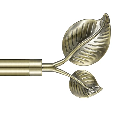 Decorative Curtain Rod with Leaf Finials, 1Inch Diameter 84-134 Inch Adjustable Length Single Drapery Window Rods Telescoping Structure, Antique Bronze - color: Antique Bronze, size: 84-134"