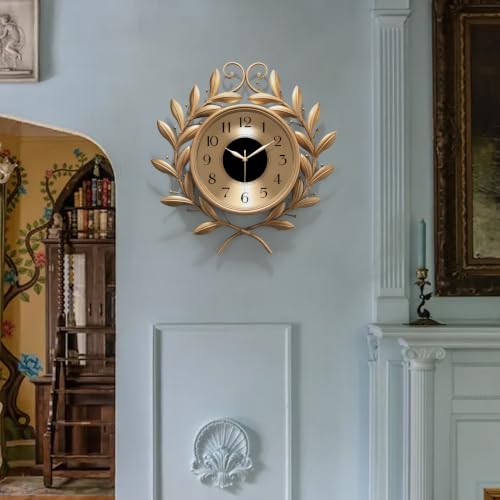 Vintage Silent Wall Clock with Metal Frame,20"×21.2"Elegant Retro Large - color: Gold, size: Large