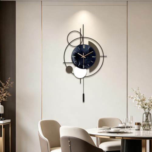 Wall Clock, Silent Quality Quartz Battery Operated with Pendulum, Large Wall Clock for Living Room Kitchen Home Bathroom Bedroom Wall Decor, 18.1x32.2inch(Black) - size: 18.1x32.2in