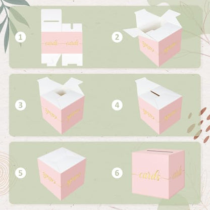 QIKSION Elegant Pink Card Box for Party, Gold Foil Baby Shower Card Box - color: Z07 Pink
