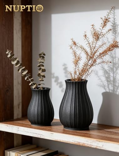 NUPTIO Ceramic Flower Vase for Bouquet, Black, 6.3" Tall - size: Style 2-S-Black