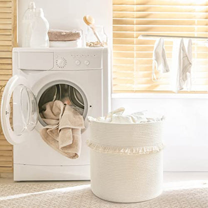 CherryNow 60L Woven Rope Baby Basket with Tassel, 17" x 16", Off-white - color: Off-white, size: 50L (16"W x 17"H)