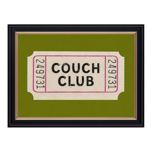 Ripiyome Black Frame Couch Club Ticket Wall Art Vintage Retro Green Poster Canvas Print Minimalist Wall Decor Funny Typography Aesthetic Artwork for Living Room Apartment Home 8X12inch - color: style-2 Black Frame, size: 8"L x 12"W