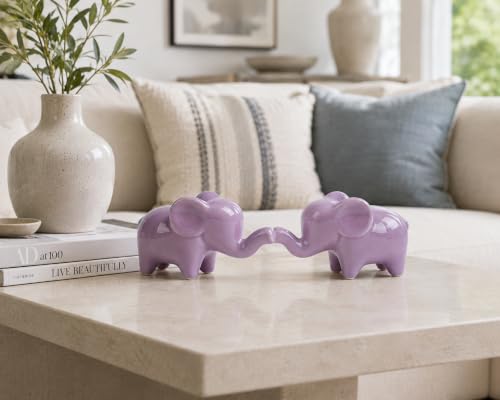 4 Inch Purple Ceramic Elephant Figurines Set of 2 - color: Purple